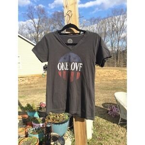 Life is good womens V-neck short sleeve shirt S t-shirt grey US flag one love